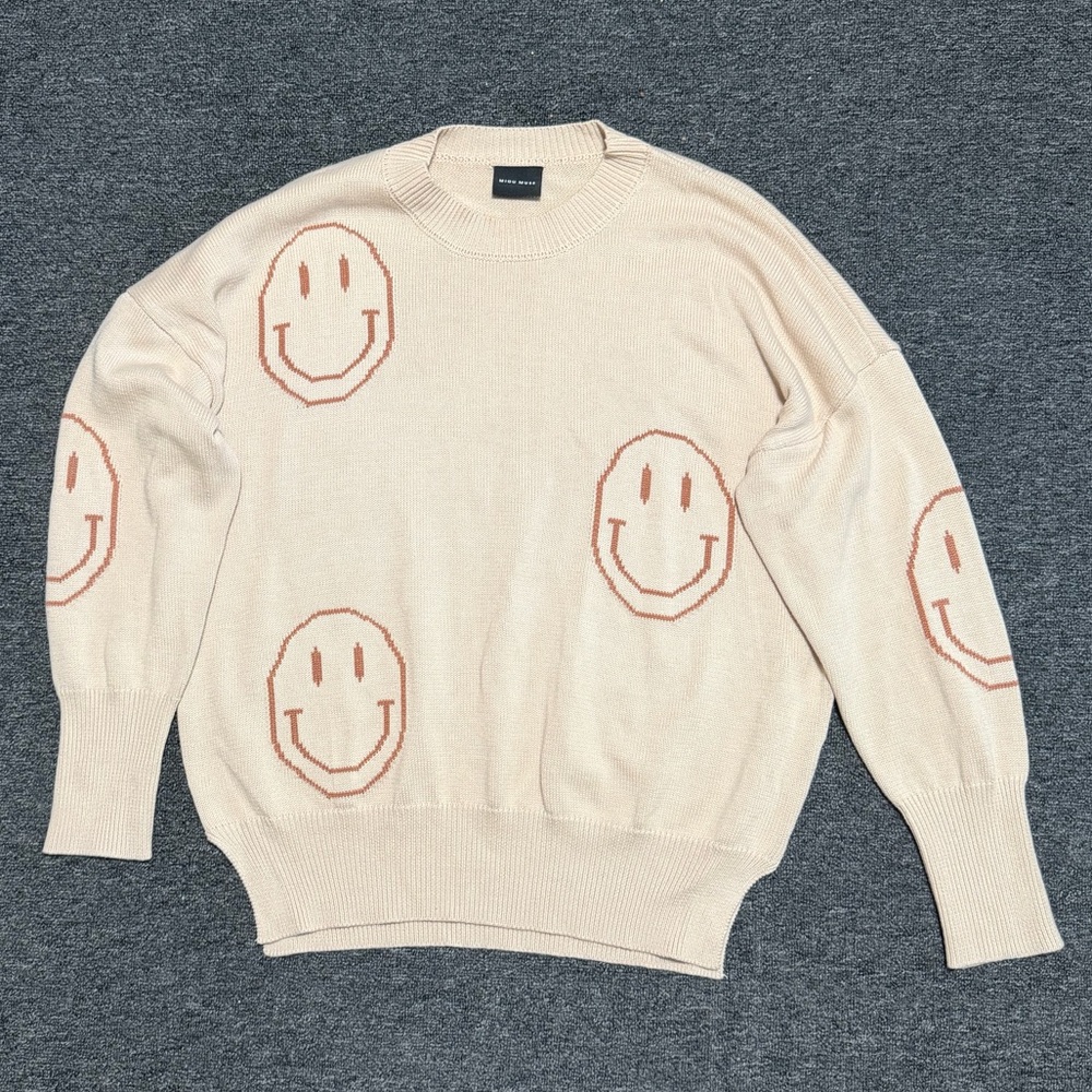 Miou Muse Smiley Face Beige Sweater